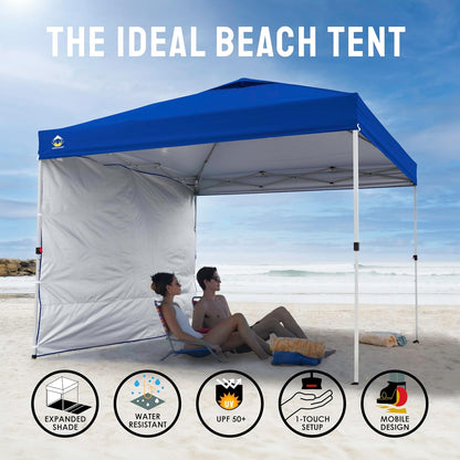 CROWN SHADES 10x10 Pop Up Canopy with 1 Side Wall - Beach Tent with One Push Setup - Outdoor Sun Shade for Events, Parties, Camping - Gazebo with STO-N-Go Cover Bag (Navy Blue)