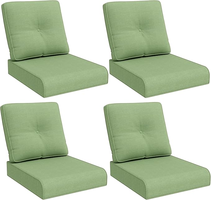 Joyside Outdoor Chair Cushions Set, 22x25/22x24 Inch Patio Furniture Deep Seat Cushions, Water Resistant & Thick Cushion, Outdoor Replacement Cushions for Seat and Sofa (Green, 4 Set)