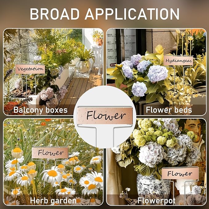 25PCS 10" Copper Metal Plant Tags Plant Labels with 50Pcs Labels, Rainproof PET Film & 2 Permanent Pen, Weatherproof Banner Garden Markers, Marking Protection Seedling Signs Nursery Tags