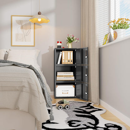 3 Door Metal Vertical Storage Locker for School, Office, Home,Gym,Stackable Steel Storage Cabinet with Lock,Anti-Falling Device. (3 Door, Black)