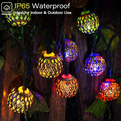 Solar Moroccan String Lights Outdoor 60 LED 36 Ft Globe Fairy Lights with 8 Lighting Modes, Waterproof Solar Powered String Lights for Garden Yard Gazebos Camping Party (Multicolor)