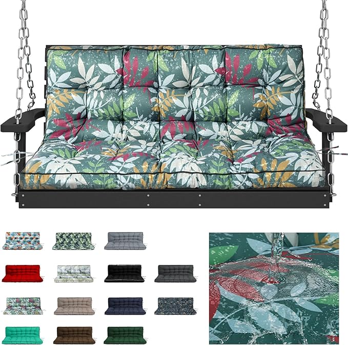 Swing Replacement Cushions with Backrest, 2 or 3 Seater Waterproof Non-Slip Overstuffed Swing Pad, Indoor/Outdoor Bench Cushion for Porch Chair Swing Garden Furniture (Flower color, 40 * 55 in)