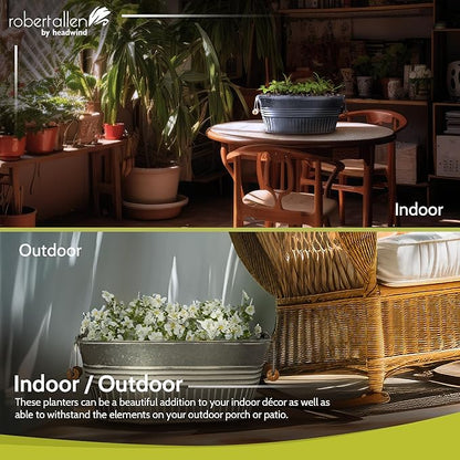 Headwind Vintage Collection 14-Inch White Wash Oval Galvanized Tub with Handles – Metal Wash Basin Planter - Galvanized Metal Tub for Indoor & Outdoor Use by Robert Allen