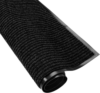 fani Heavy Duty Large Outdoor Indoor Entrance Black Doormat Waterproof Low Profile Entrance Rug Front Door Mat Patio Anti-Skid Rubber Back, 23x35 inch (Black)