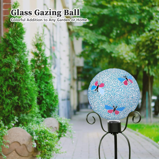 VCUTEKA Gazing Ball, 8" Glass Gazing Balls Sphere for Garden Lawn Outdoor Ornament Yard Decorative, Butterfly