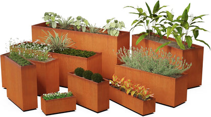 Extra Large Rectangular Planter for Outdoor Plants – 72x24x36 Corten Steel Planter Box for Patios, Decks & Privacy Screens | Heavy Duty Metal Planter Rectangle