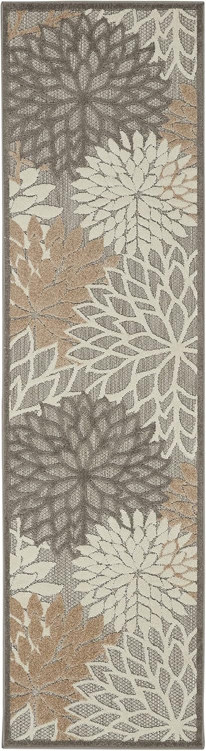 Nourison Aloha Indoor/Outdoor Area Rug 2'3" x 8', Natural, Runner Tropical Botanical Easy-Cleaning Non Shedding Bed Room Living Room Dining Room Deck Backyard Patio