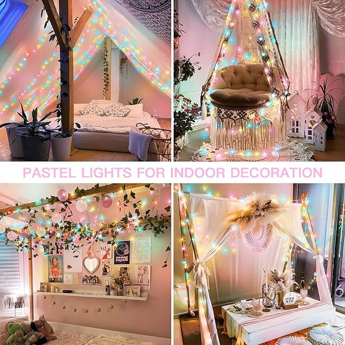 suddus String Lights Indoor Bedroom, 66ft 200 Led Christmas Light Outdoor Clear Wire Connectable, Plug in Fairy String Lights with Remote for Christmas, Party, Easter Decoration, Multicolor