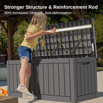 EAST OAK Outdoor Storage Box, 90 Gallon Deck Box, Waterproof Resin Storage Bin for Patio Cushions, Gardening Tools, Lockable, UV Resistant, Grey