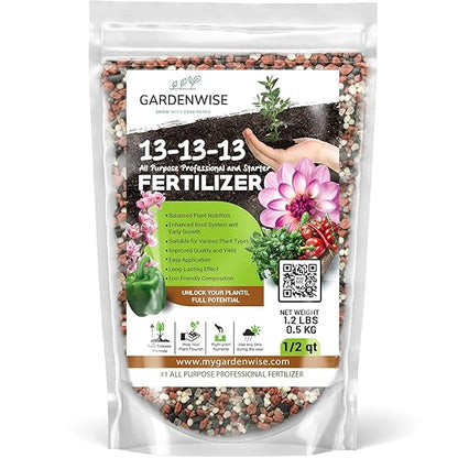 13-13-13 Slow Release Granular Fertilizer – All Purpose Plant Food 13 13 13 for Outdoor Grass, Vegetables, Roses, Flowers, Shrubs, Trees. Lawns, Gardens, Potted Plants (1/2 Quart)