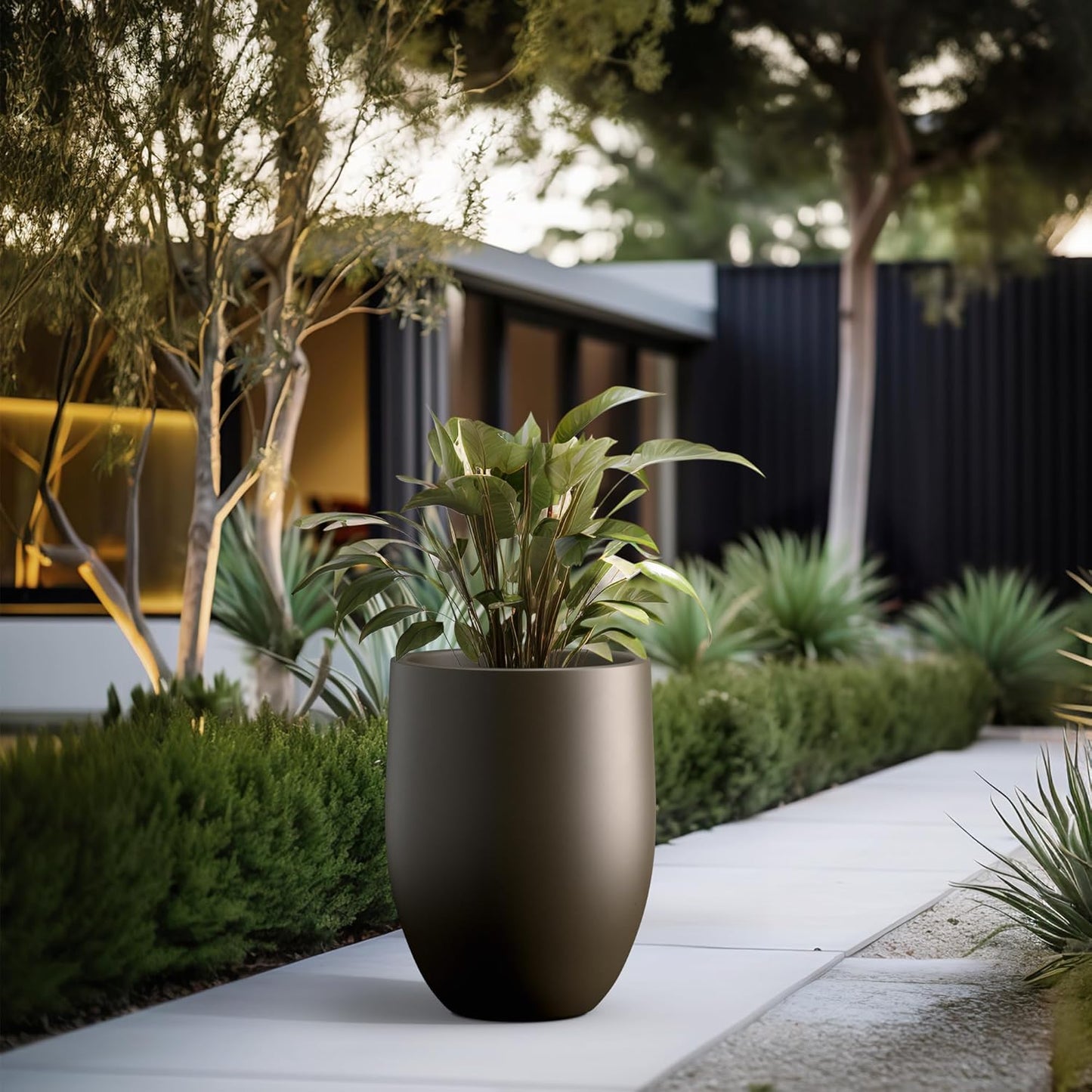 Kante Tall Concrete Planter, 21.7-Inch Height Dark Brown Large Indoor Outdoor Plant Pot with Drainage Hole for Patio Garden Home, Modern Decor for Flowers and Tree