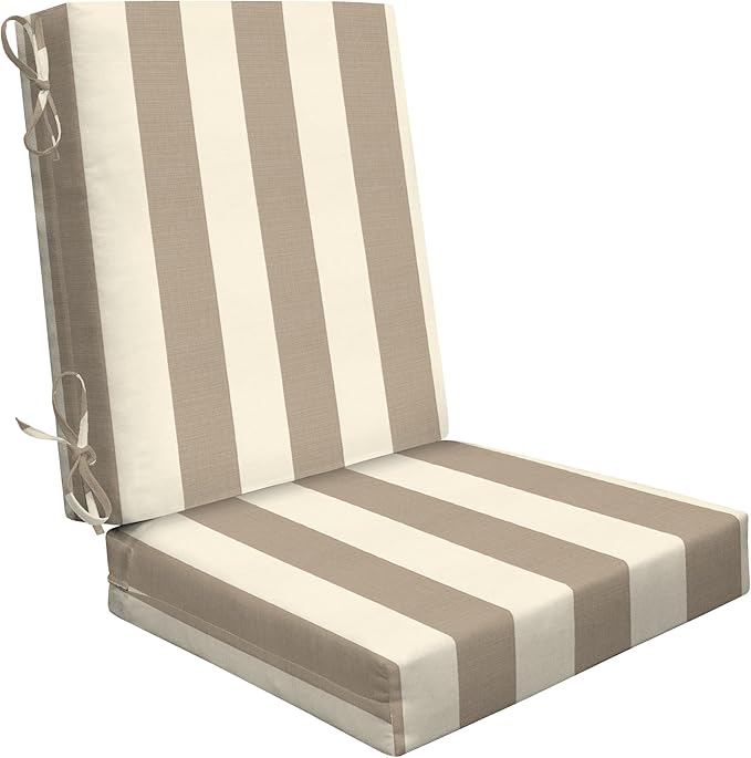 Honeycomb Outdoor Highback, 21 x 42, Cabana Stripe Tan Chair Cushion for Patio Furniture