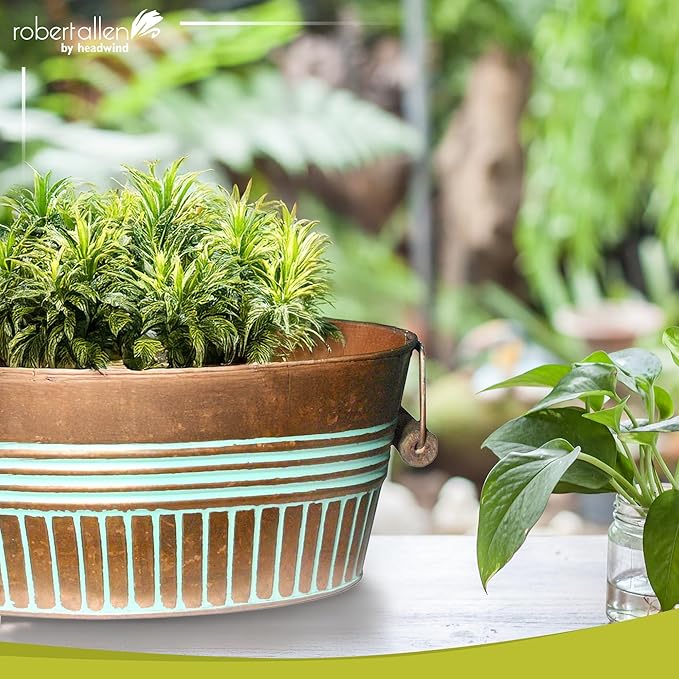 Headwind Vintage Collection 14-Inch Vintage Copper Oval Galvanized Tub with Handles – Metal Wash Basin Planter - Galvanized Metal Tub for Indoor & Outdoor Use by Robert Allen