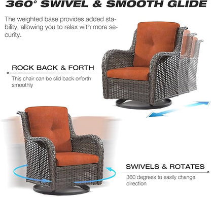 Joyside Outdoor Swivel Rocker Patio Chairs Set of 2 and Matching Side Table - 3 Piece Wicker Patio Bistro Set with Premium Fabric Cushions(Mixed Grey/Orange)