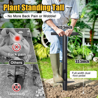 Bulb Planter Tool - 34" Long Handle Sod Plugger Lawn Plug Digger,Auto Plug Eject,Heavy Duty Garden Plant Hole Cutter for Grass,Tulip,Soil Transplant Plugging,Turf Repair Remover for Yard -Black