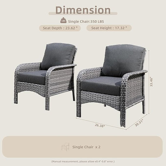 2 Pack Wicker Patio Furniture Chairs,Outdoor Rattan Chairs with Armrest Support 250 lb