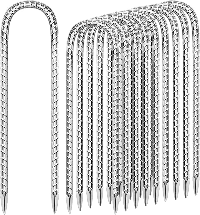11 Pack Ground Garden Rebar Stakes Rebar 12 Inch Anti-Rust Galvanized Steel U Shape Hook Heavy Duty Ground Anchors for Tents, Position Kits,Fences, and Trampolines Landscape Fabric