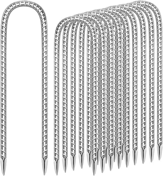 11 Pack Ground Garden Rebar Stakes Rebar 12 Inch Anti-Rust Galvanized Steel U Shape Hook Heavy Duty Ground Anchors for Tents, Position Kits,Fences, and Trampolines Landscape Fabric