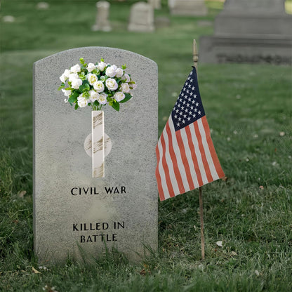 Self Adhesive Wall Vase Metal Tube Decoration Holder Used to Display Dried Flower, Faux Flowers, Fake Flowers, Also Suitable for Cemetery Memorial Decoration (1 Pcs White Gold Stripe)