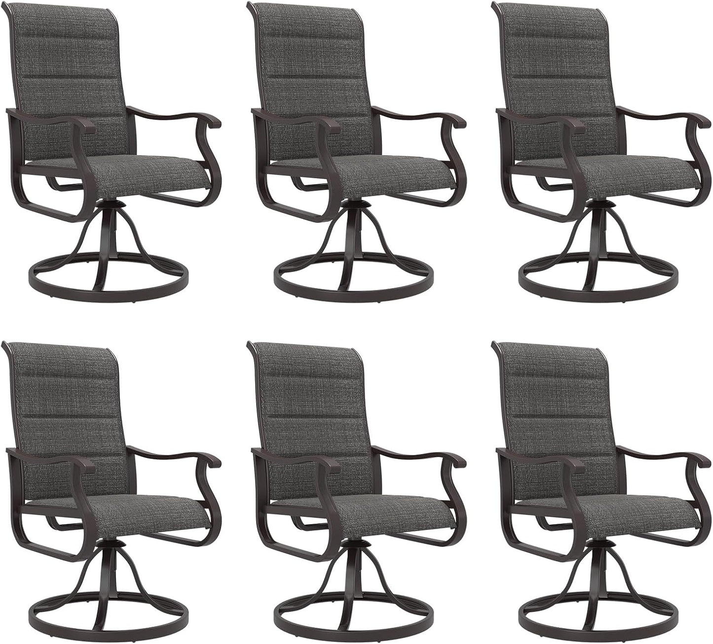 Amopatio Padded Patio Swivel Chairs Set of 6, Outdoor Dining Chairs with Ultra Soft Textilene High Back Seat & Metal Rocker Frame, for Backyard Deck Lawn Garden, Dark Grey