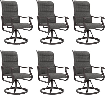 Amopatio Padded Patio Swivel Chairs Set of 6, Outdoor Dining Chairs with Ultra Soft Textilene High Back Seat & Metal Rocker Frame, for Backyard Deck Lawn Garden, Dark Grey