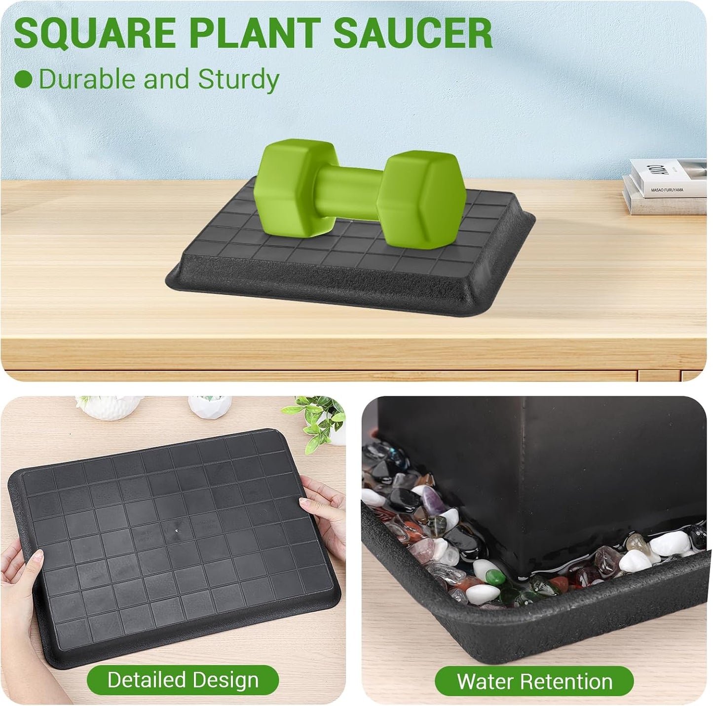 GREANER 3 Packs Plant Saucers Rectangular, 15x11x1.2Inch Heavy Plastic Plant Saucer Drip Tray, Flower Pot Tray for Indoors Outdoor Plant Pots, Thick Drip Tray for Garden Potted Water Drips and Soil