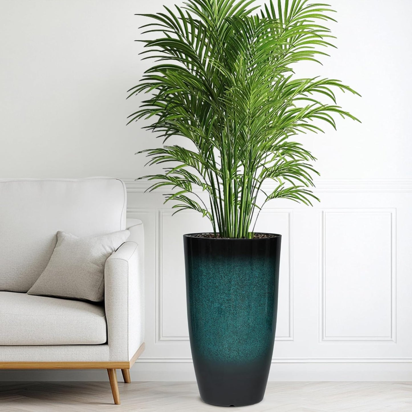 23.6" Set of 2 Tall Outdoor Planters, Gradient Turquoise Plastic Flower Pots, Weatherproof for Porch, Garden, Patio or Indoor Décor