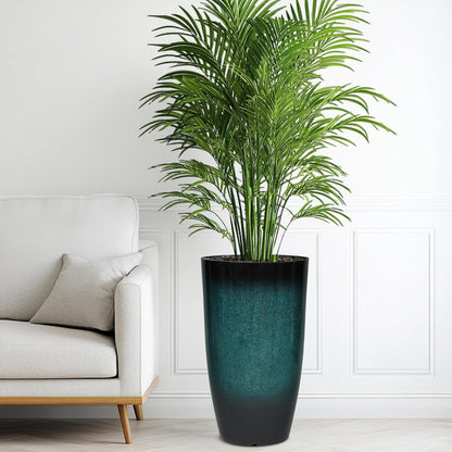 23.6" Set of 2 Tall Outdoor Planters, Gradient Turquoise Plastic Flower Pots, Weatherproof for Porch, Garden, Patio or Indoor Décor
