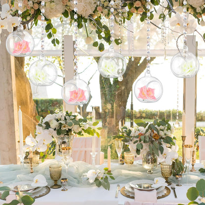 24 Sets Hanging Glass Candle Holder Wedding Glass Globe with Acrylic Gems Bead Garland Tea Light Holder Orbs Container for Flower Plants Micro Landscape DIY Xmas Tree Party Decoration 2.36 Inch