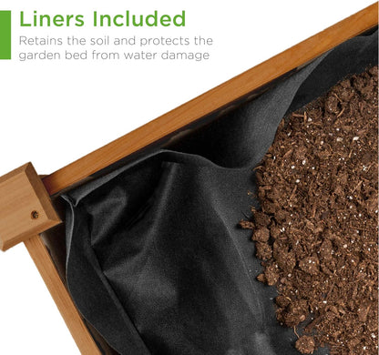 Best Choice Products Raised Garden Bed 48x24x32-inch Mobile Elevated Wood Planter w/Lockable Wheels, Storage Shelf, Protective Liner - Acorn Brown