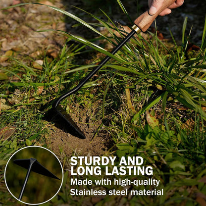 Triangle Hand Hoe, Heavy Duty Stainless Steel Weed Puller and Weed Remover Gardening Tool with Walnut Handle for Weeding, Soil Loosening and Cultivating