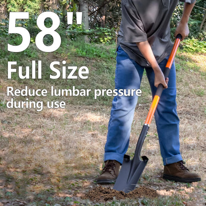 Heavy Duty Shovel with Fiberglass Handle for Digging and Gardening, Metal, 58 Inches