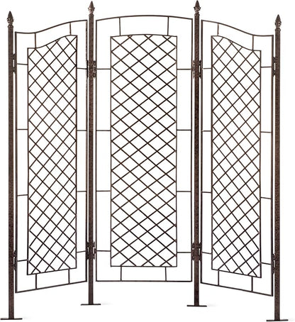 H Potter Large Garden Trellis for Climbing Plants Wrought Iron Metal 3 Panel Ivy Garden Privacy Screen Patio Deck GAR573L