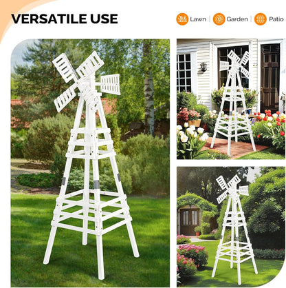 VINGLI Outdoor Yard Windmill, Wooden Wind Spinner for Garden Lawn Yard Patio Decoration (White, Medium)