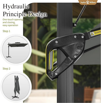Sophia & William Cantilever Patio Umbrella 10'x 13', Hydraulic Lift Offset Large Outdoor Umbrellas, 2-Tier Hanging Umbrella with 360-degree Rotation, Grey(No Base)