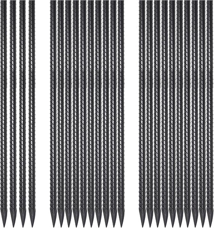 24 Pack Straight Rebar Stakes 24 Inch Metal Stakes for Ground Heavy Duty with Chisel Point End 1/2 Inch Diameter Landscape Timber Spikes for Plant Support, Concrete Form and Fence, Black