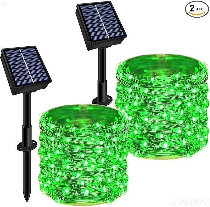 Solar String Lights Outdoor Waterproof 2 Pack Total 66ft 200LED 8 Modes Twinkle Lights Solar Fairy Lights for Patio, Garden Yard Party Wedding Tree Christmas Halloween Decoration, Green