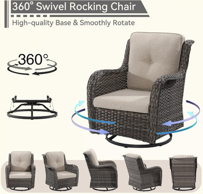 Outdoor Swivel Rocker Patio Chair - Outdoor Wicker Patio Glider Chair with Olefin Fabric Cushions Suitable for Backyard Deck and Porch, Beige