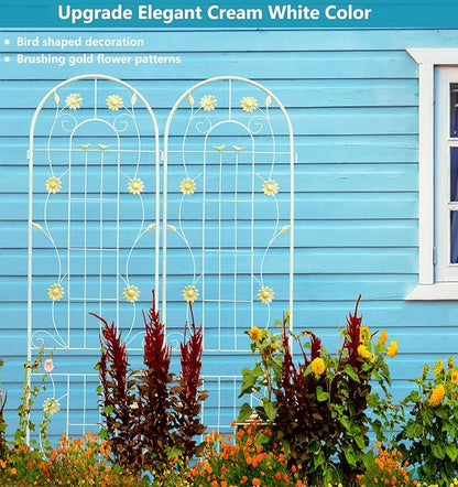 2 Pack Metal Garden Trellis 86.7" H Garden Fence Rustproof Trellis Cream White for Climbing Plants Support Roses Flower Cucumber Outdoor Lawn, Cream White