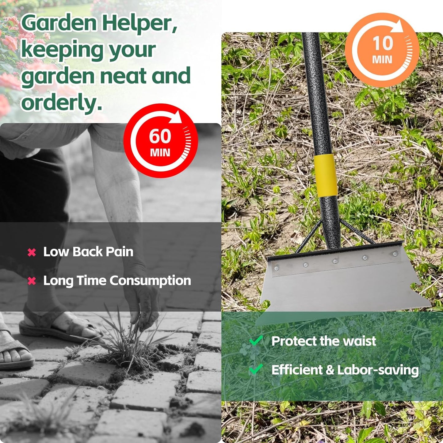 Garden Shovel, 60" Heavy Duty Floor Scraper with Adjustable Long Handle, Multifunctional Cleaning Flat Shovel, Landscaping Tools for Lawn Edging, Ice Scraper, Snow Shovel