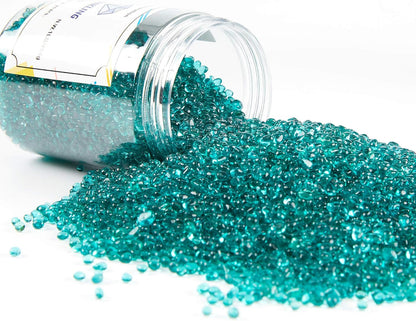 TWINKLING High Luster Round Fire Glass Stones,Glass Marbles Pebbles,Glass Beads Gems for Fire Pit Vase Fillers Crafts Aquarium Garden Decoration,3-6mm,1-Pound Jar (Turquoise)