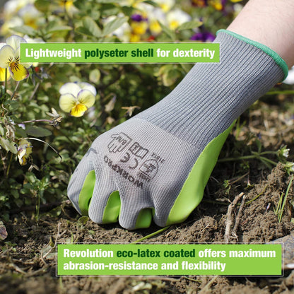 WORKPRO 6 Pairs Garden Gloves, Work Glove with Eco Latex Palm Coated, Gardening Gloves, Working Gloves for Weeding, Digging, Raking, and Pruning (Medium)