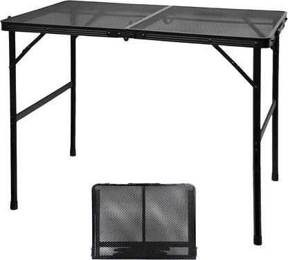 Camping Table with Mesh Desktop, Lightweight & Portable Folding Grill Table, Height Adjustable Metal Outdoor Table for Camp, Cooking, BBQ, RV, Picnic-3 FT Black