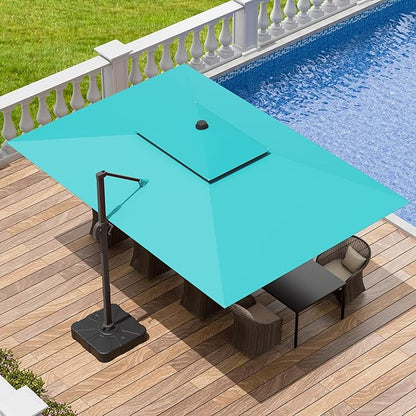 10x13 FT Patio Umbrella, Large Cantilever Rectangular Double Top Heavy Duty Offset Umbrellas with 360° Rotation, Outdoor shade for Garden Deck Pool Patio, Turquoise