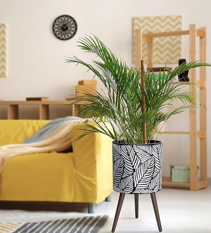 D'vine Dev 14 Inch Planter Pot with Stand, Mid-Century Tall Plant Pot with Legs for Indoor Plants, X-Large, White/Grey, 88-L-D-7