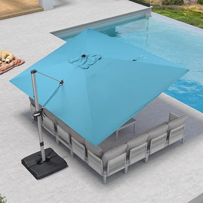 PURPLE LEAF 10' X 13' Patio Umbrella, Rectangle Outdoor Cantilever Umbrella, Aluminum Offset Umbrella with Champagne Frame and 360° Rotation for Pool Deck Garden, Turquoise Blue