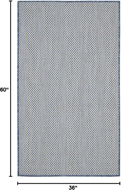 Nourison Courtyard Indoor/Outdoor Ivory Blue 3' x 5' Area Rug, Geometric, Easy Cleaning, Non Shedding, Bed Room, Living Room, Dining Room, Deck, Patio, Backyard (3x5)