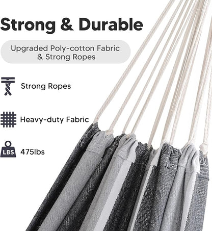 SUNCREAT Hammocks for Outside, Portable Heavy Duty Tree Hammock, Dark Gray & Light Gray