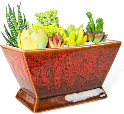 ARTKETTY Succulent Pots - 7 Inch Large Plant Pot with Drainage, Shallow Ceramic Succulent Planters for Indoor Outdoor Plants, Modern Cactus Bonsai Plant Container Decorative Home Office