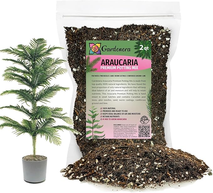 GARDENERA Premium Araucaria Potting Soil Mix - Perfect Balance of Nutrients, Drainage, and Aeration for Healthy Araucaria Trees - 2 Quart